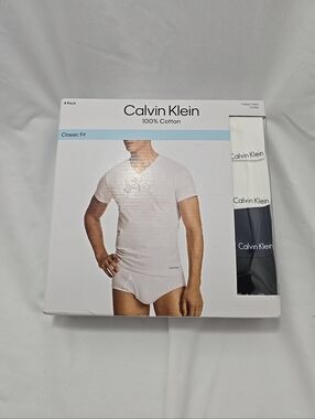 NWT Calvin Klein Men's 4 Pack V-Neck Classic Fit T-shirt 100% Cotton Multicolor